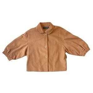 Vintage Harvé Benard Cropped Jacket Tie Waist Boxy Fit Lined Minimalist Brown